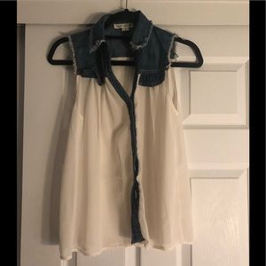 Flowy sheer shirt with denim